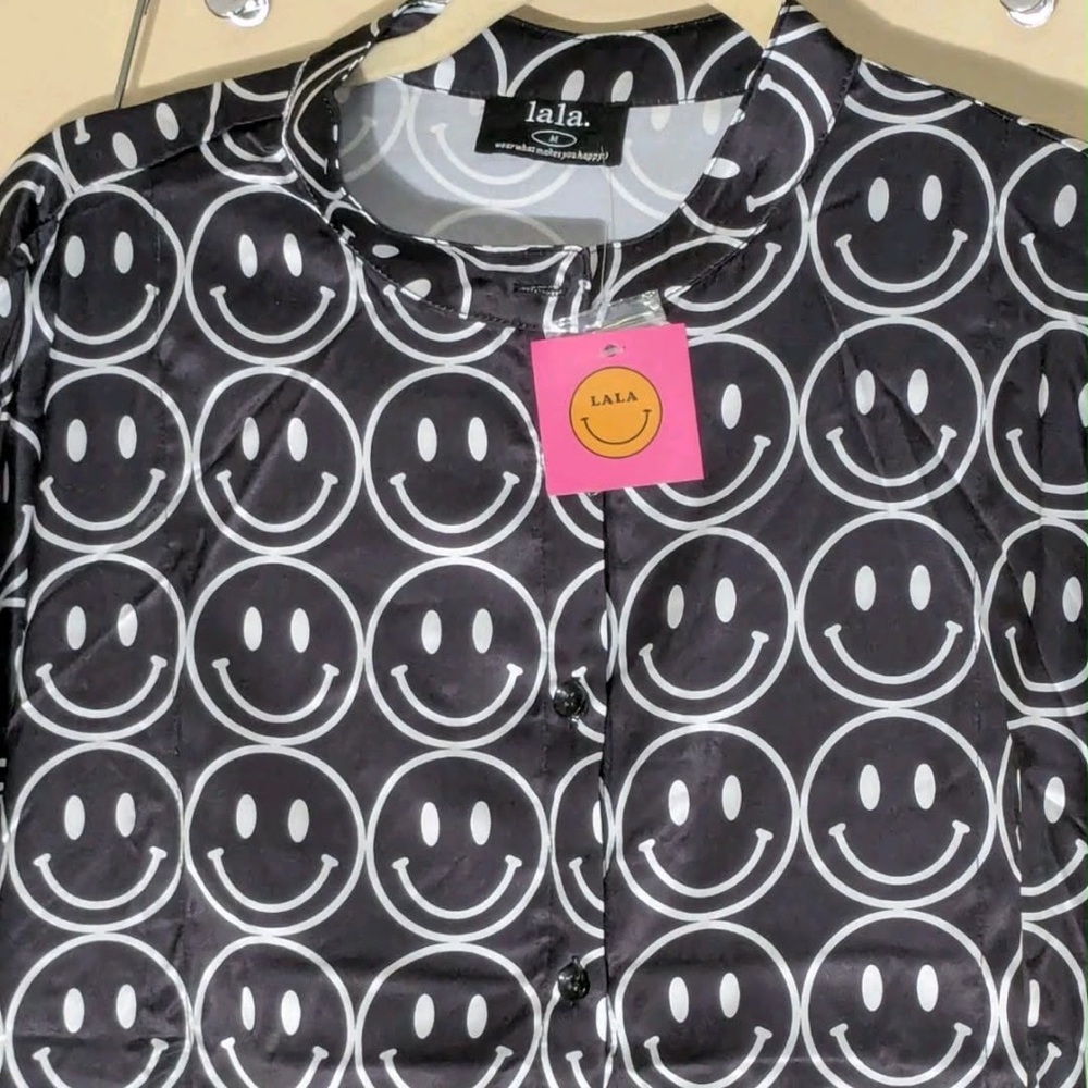 Dressed In Lala Smiley Face Women's Medium M Satin Playsuit Lounge Current Mood - Picture 7 of 8